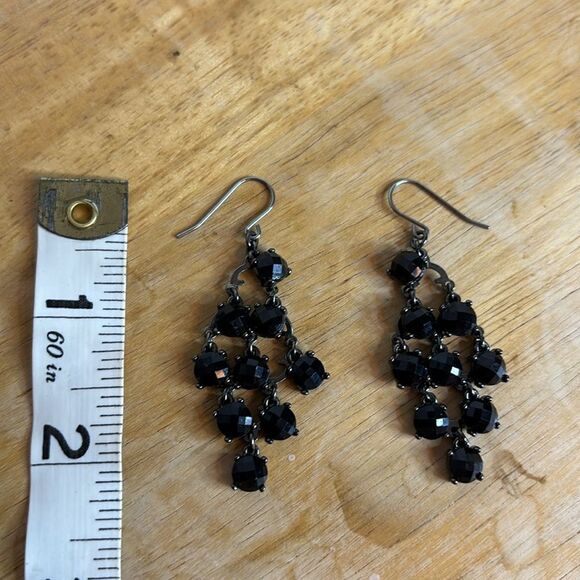 Pair of black glass crystal chandelier dangle statement earrings 2” - Picture 5 of 5